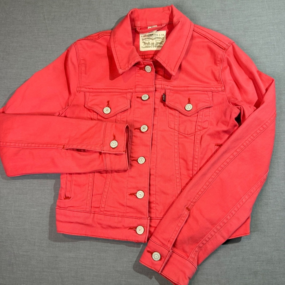 Levi's Denim Trucker Jacket Womens S Coral Pink Excellent Stretch Cotton 70270